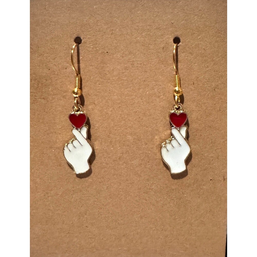 Enamel Hand and Heart Charm on 10kt Gold Earrings #2209 - Picture 4 of 4